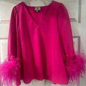 Tuckernuck Hot Pink Blouse with Feathered Cuffs